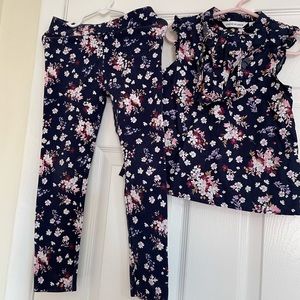 Girls Janie and Jack matching floral pant set.  Size 5